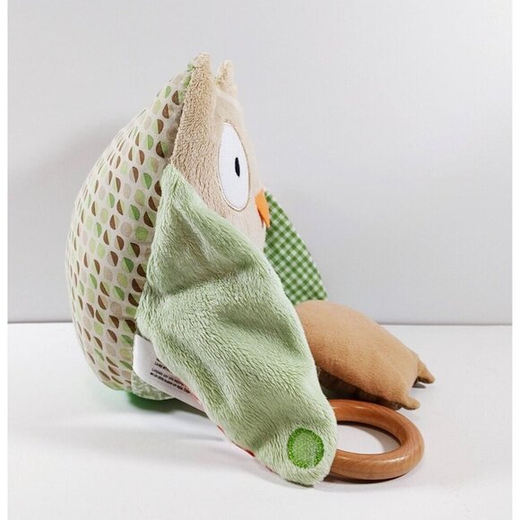 Pottery Barn Skip Hop Owl Rattle Toy Plush  Soft Toy Stuffed Green Tan 8" - Picture 3 of 5